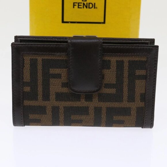 FENDI Zucca Canvas Wallet Black Brown - Picture 1 of 16